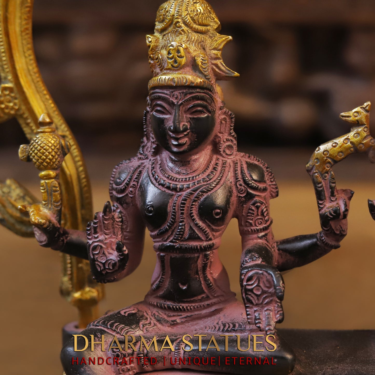 Brass Somaskandar Panchaloha with Frame, Purple & Golden Finish, 11"