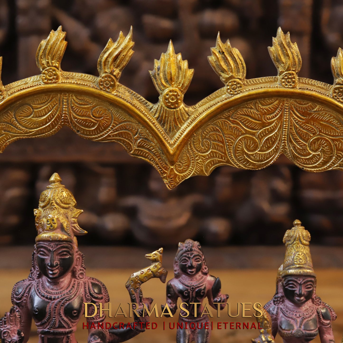 Brass Somaskandar Panchaloha with Frame, Purple & Golden Finish, 11"