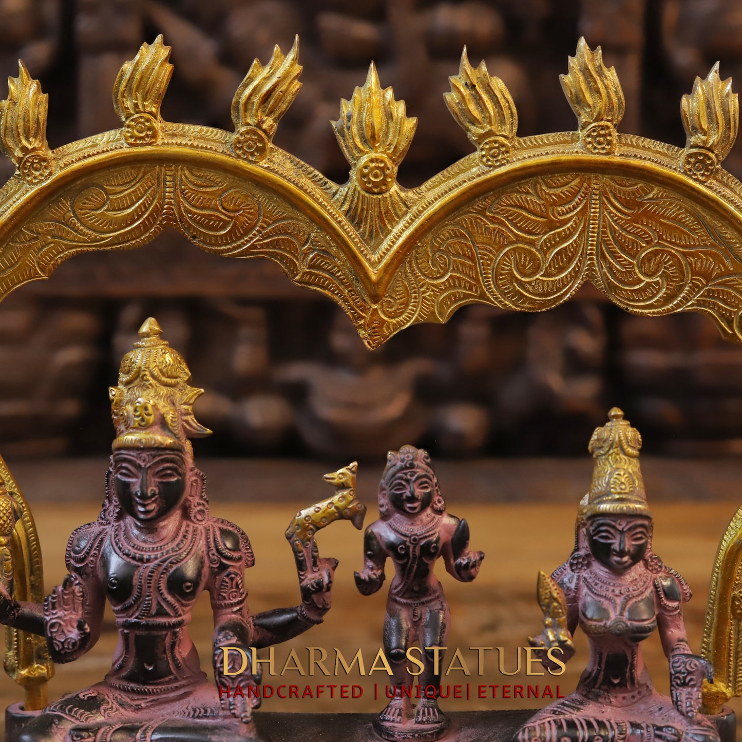 Brass Somaskandar Panchaloha with Frame, Purple & Golden Finish, 11"