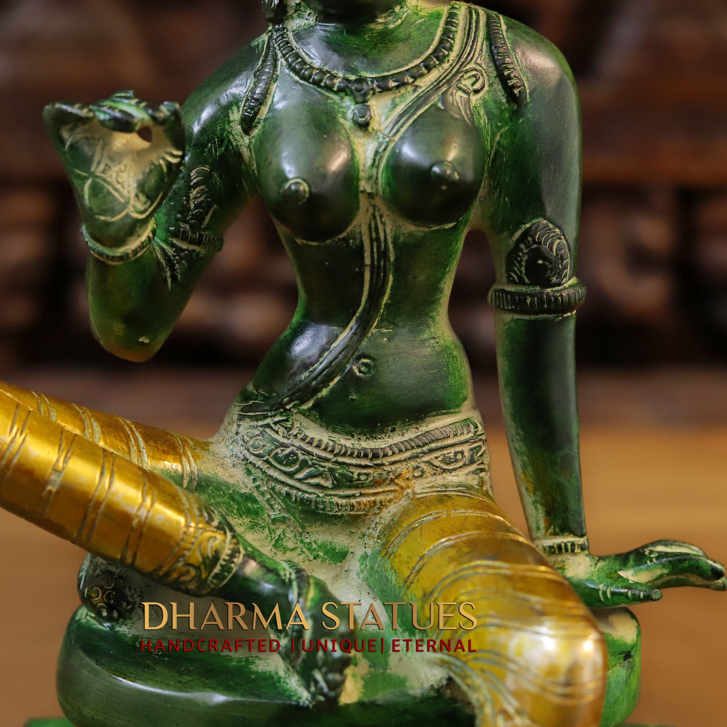 Brass Uma, Green Patina & Golden Finish, 12.5"