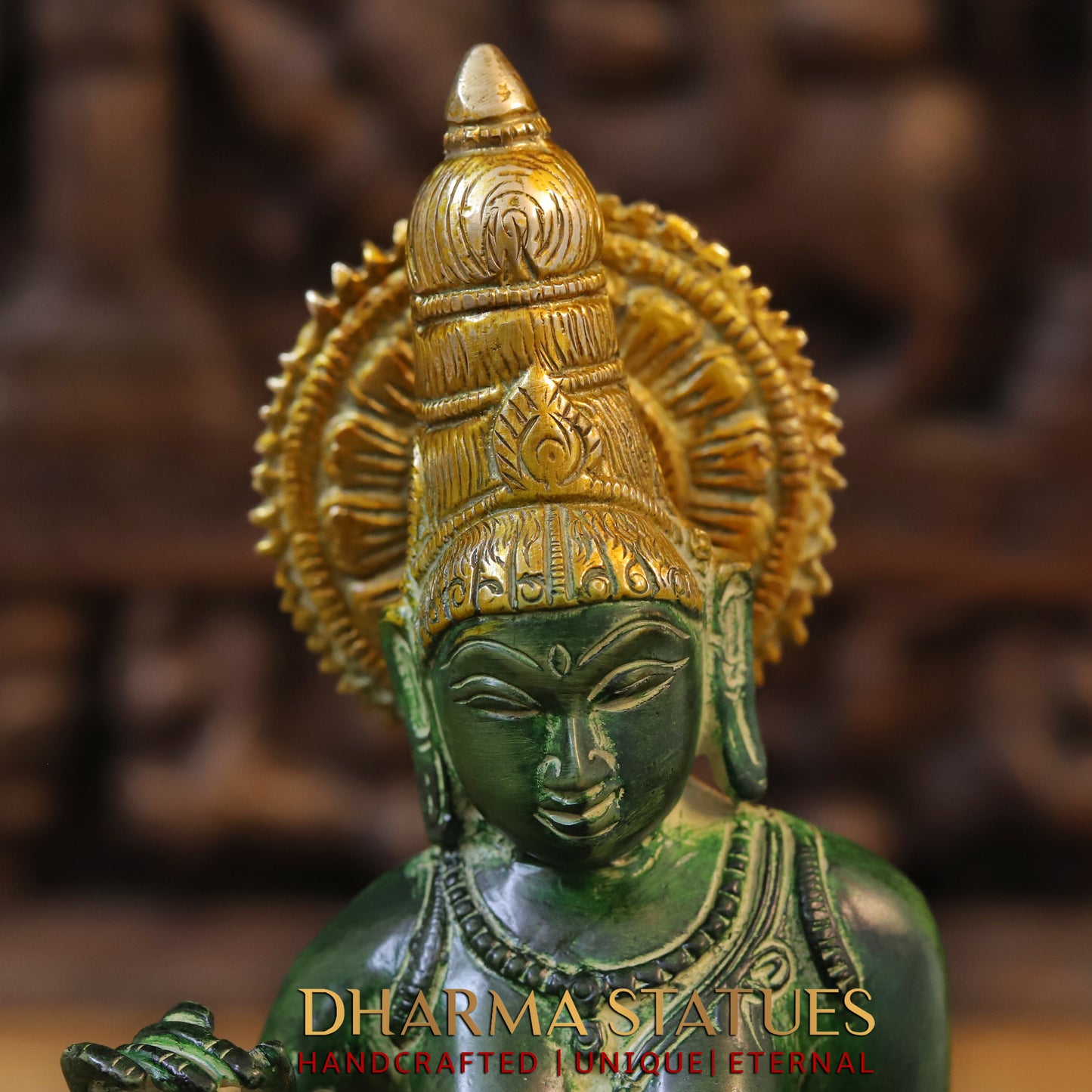 Brass Uma, Green Patina & Golden Finish, 12.5"