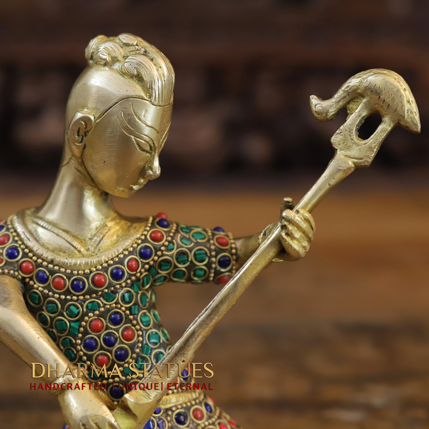 Brass Mystical Musicians of the Mughal Court (Set of 4), Golden & Stonework, 7"