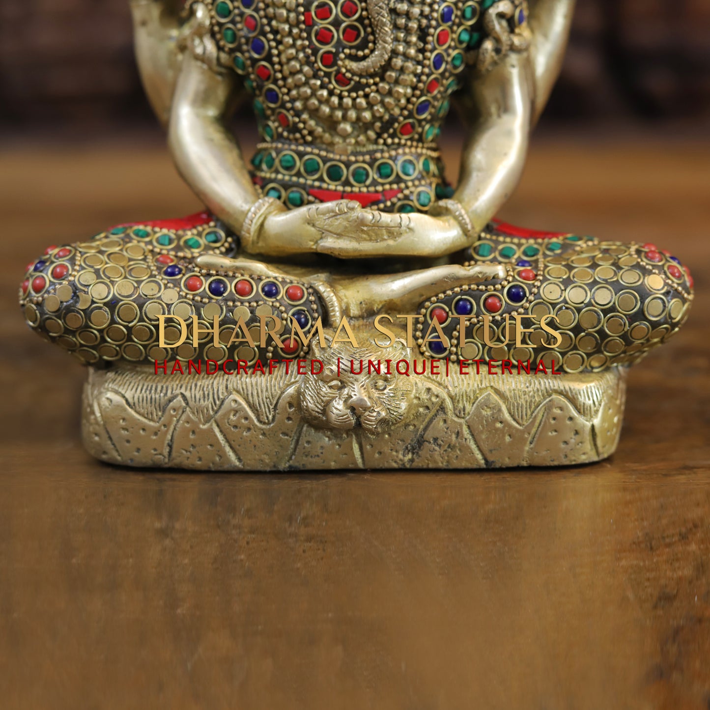 Brass Shiva seated, Golden & Stonework, 9"