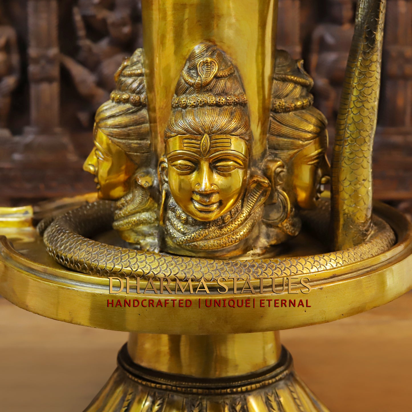 Brass MahaShiva Lingam With Shiva Head Engraved, Golden Finish, 25.5"