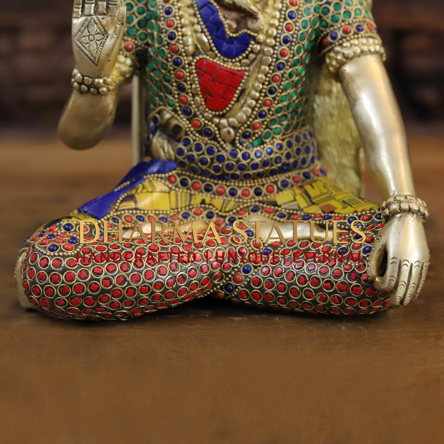 Brass Shiva seated in Blessing Posture, Golden & Stonework, 12"