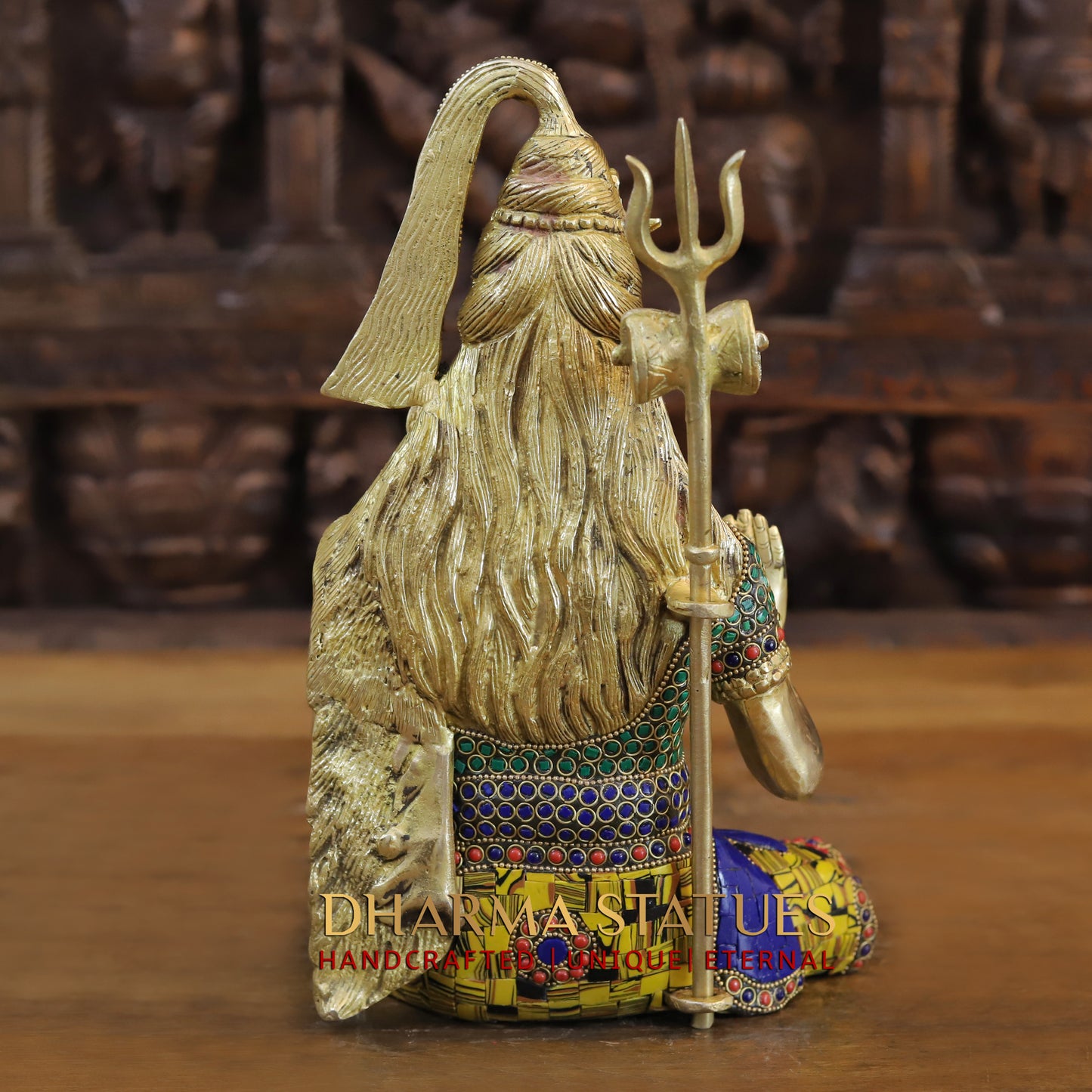 Brass Shiva seated in Blessing Posture, Golden & Stonework, 12"