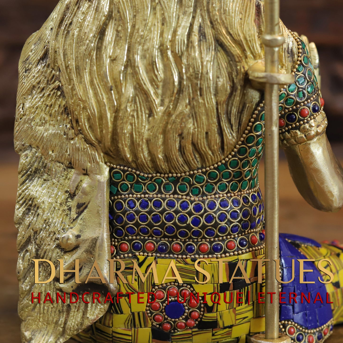 Brass Shiva seated in Blessing Posture, Golden & Stonework, 12"