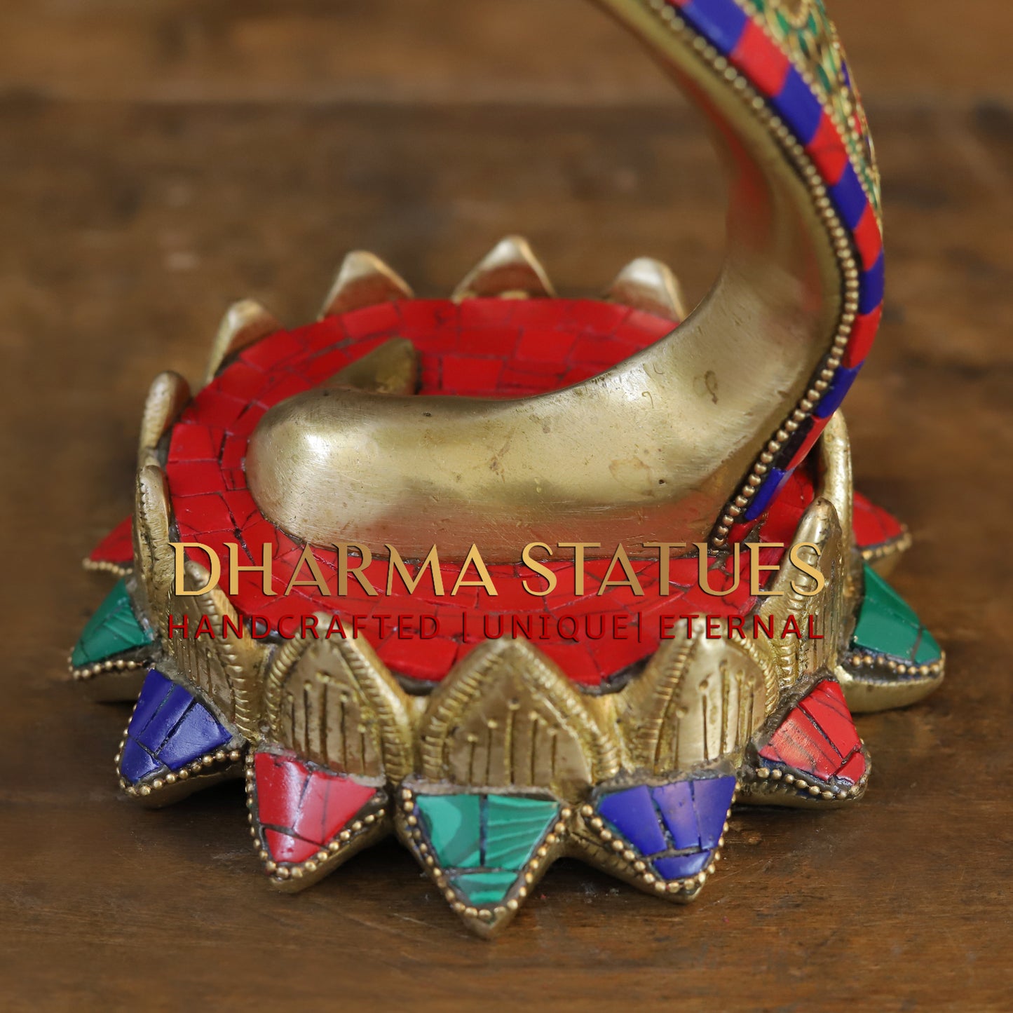 Brass Modern Krishna playing Flute, Golden & Stonework, 13.5"