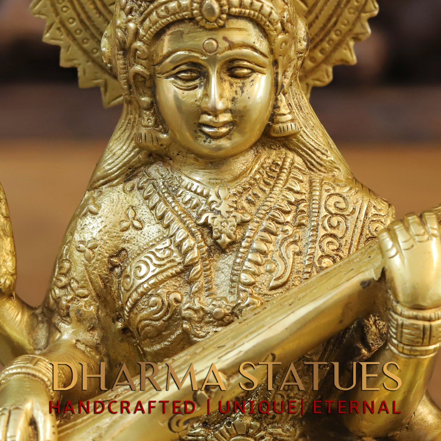 Brass Saraswati, Fine Golden Finish, 10.5
