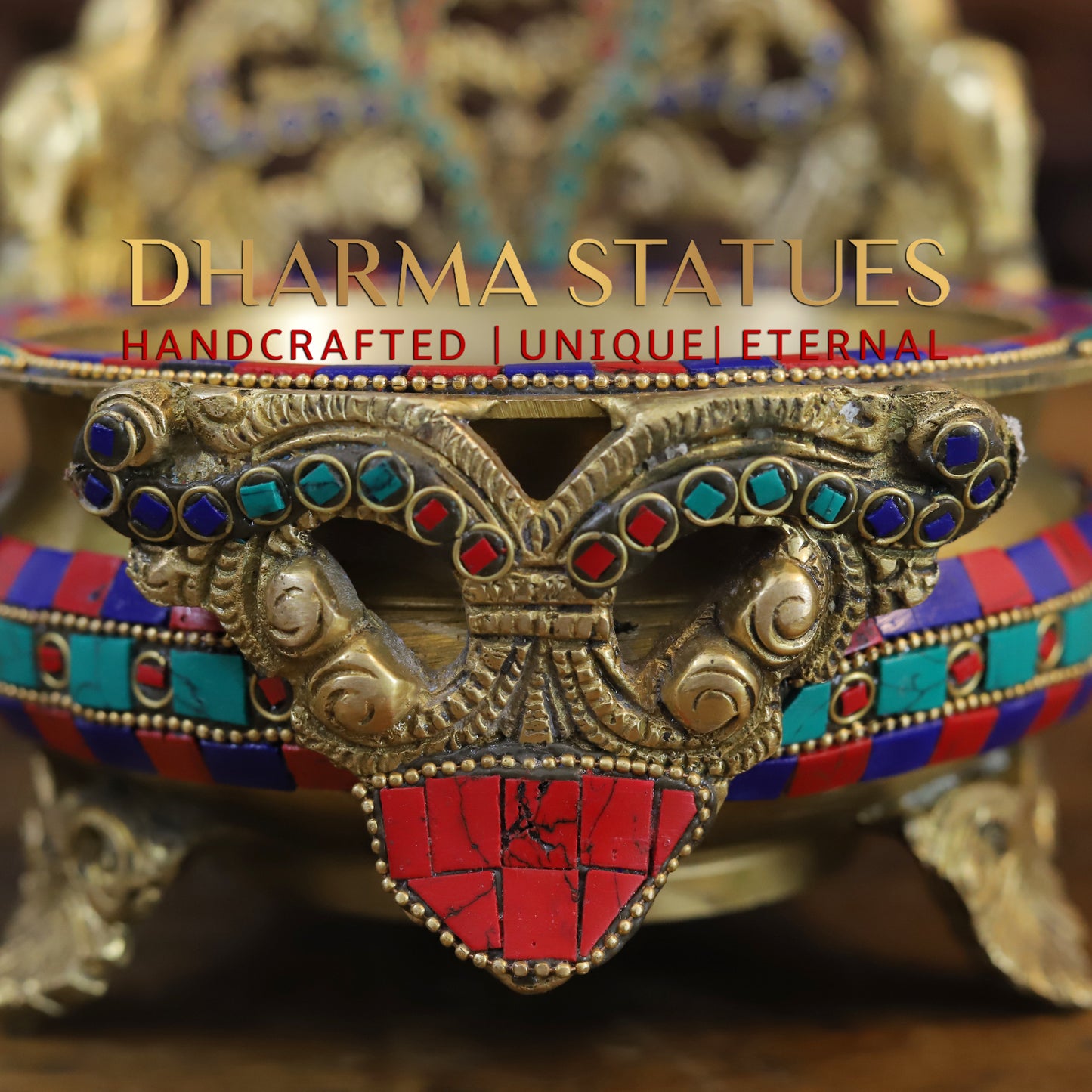 Brass Urli Lamp, Golden & Stonework, 6.5"