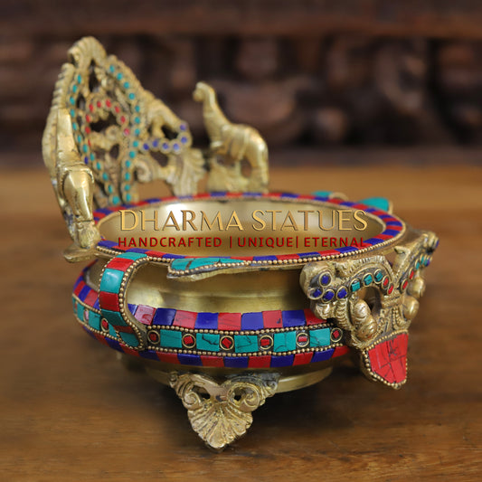 Brass Urli Lamp, Golden & Stonework, 6.5"