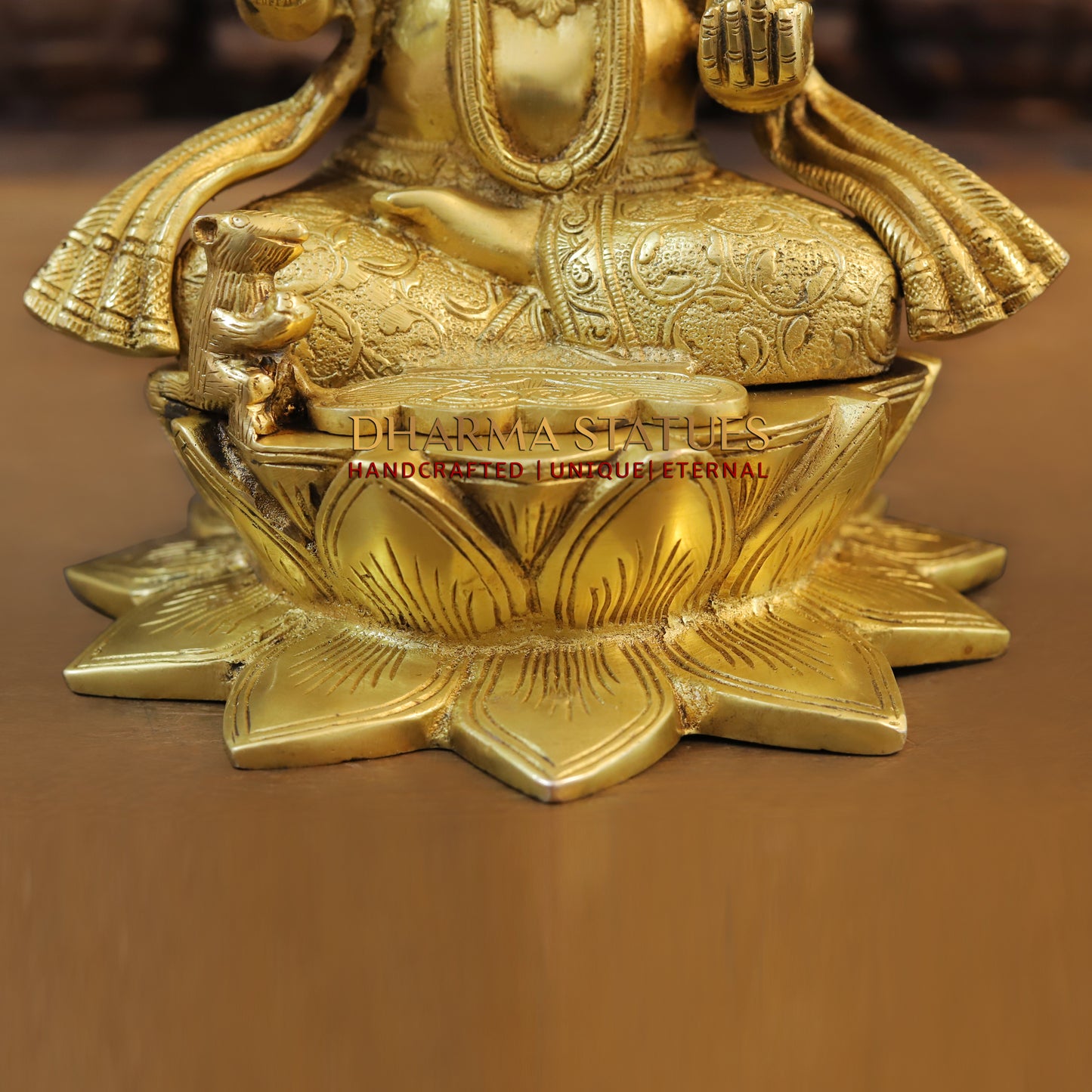 Brass Ganesh seated in Blessing Posture, Fine Golden Finish, 11.5"
