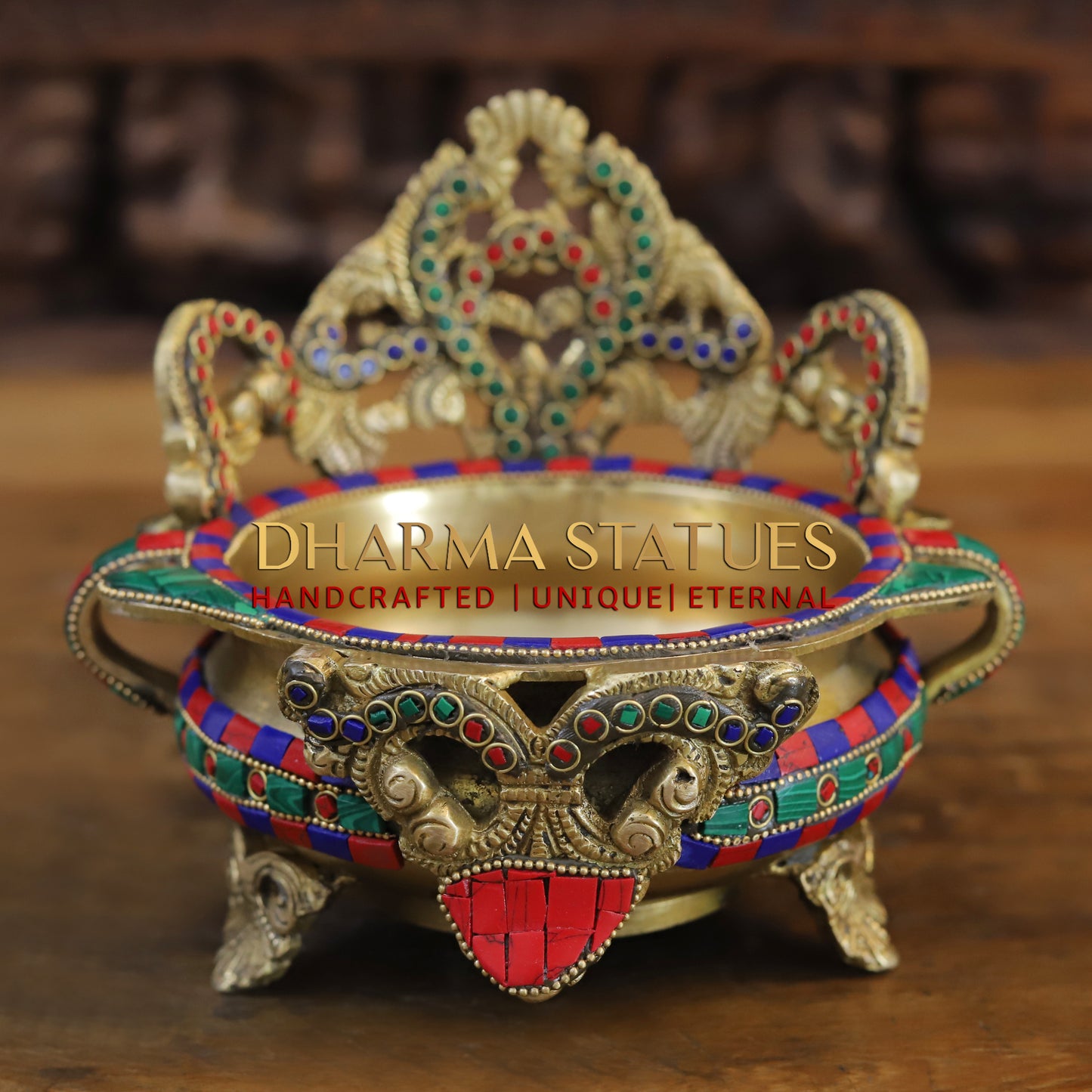 Brass Urli Lamp, Golden & Stonework, 6.5"