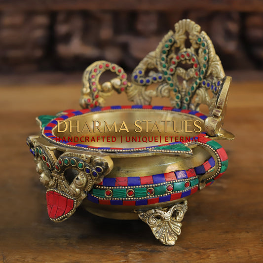 Brass Urli Lamp, Golden & Stonework, 6.5"