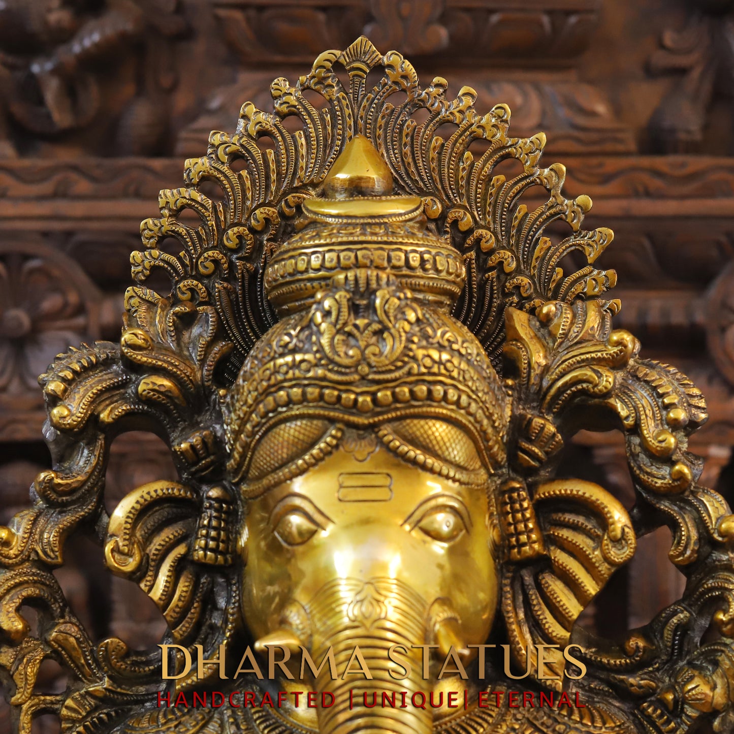 Brass Ganesh seated in Blessing Posture, Fine Golden Finish, 26"
