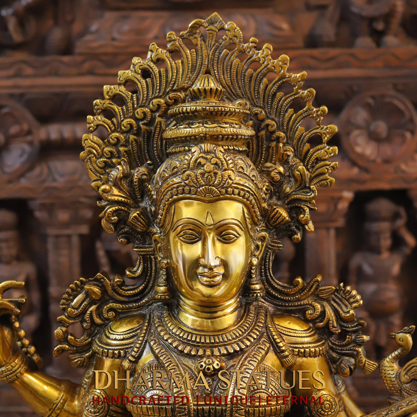 Brass Saraswati, Ganesh & Lakshmi, Fine Golden Finish, 26"