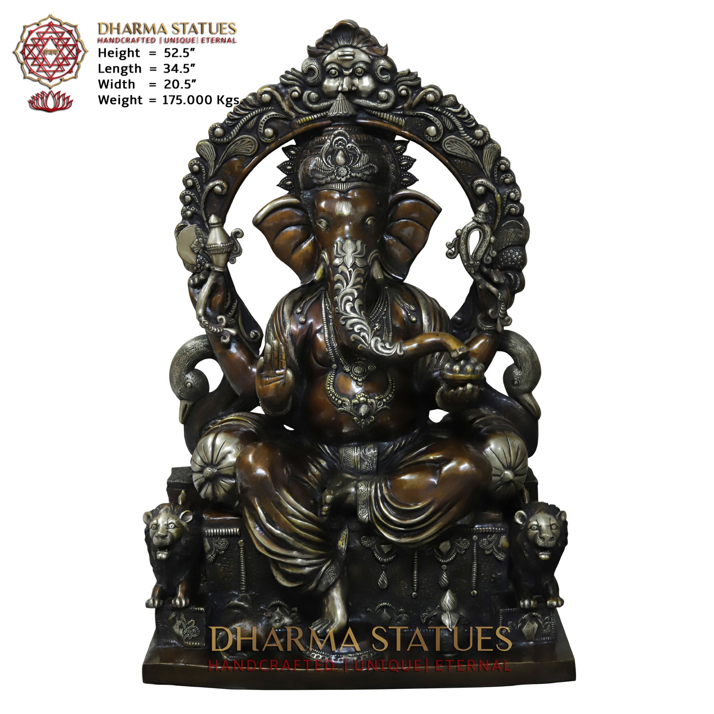 Brass Ganesh seated in Blessing Posture, Copper Finish, 52.5"