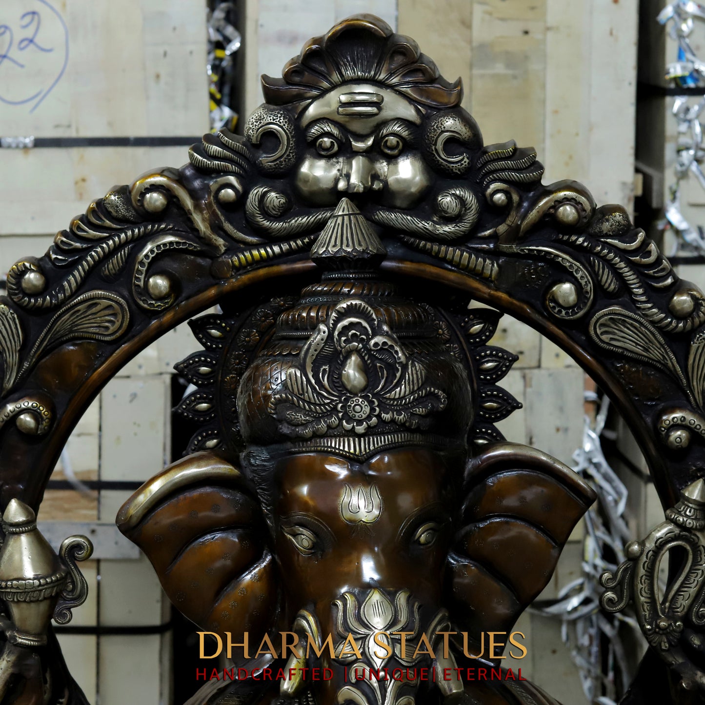 Brass Ganesh seated in Blessing Posture, Copper Finish, 52.5"