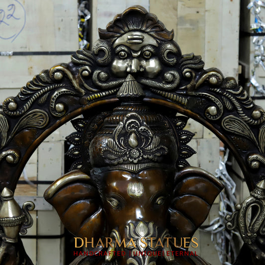 Brass Ganesh seated in Blessing Posture, Copper Finish, 52.5"