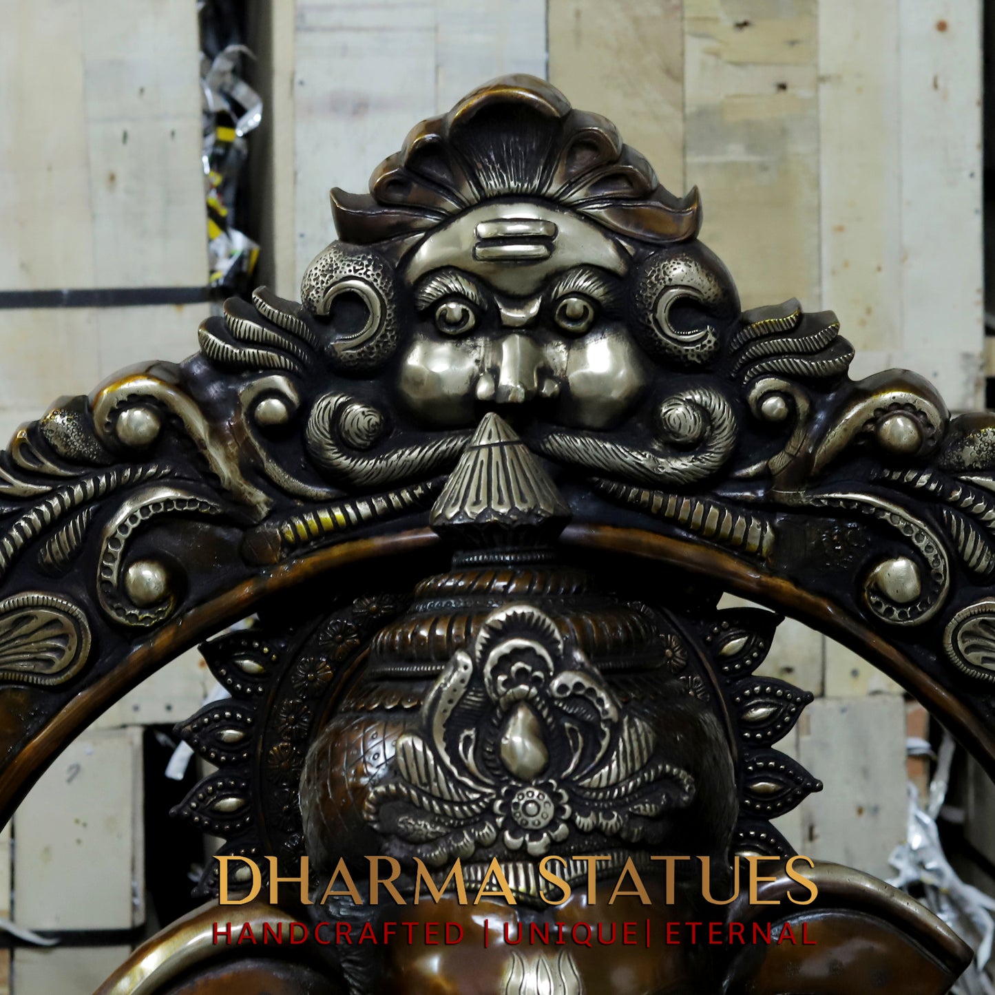 Brass Ganesh seated in Blessing Posture, Copper Finish, 52.5"