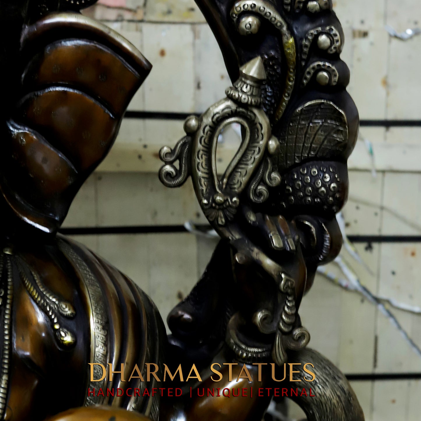 Brass Ganesh seated in Blessing Posture, Copper Finish, 52.5"