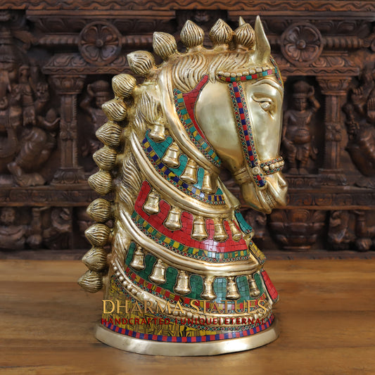 Brass Royal Horse Head, Golden & Stonework, 22"