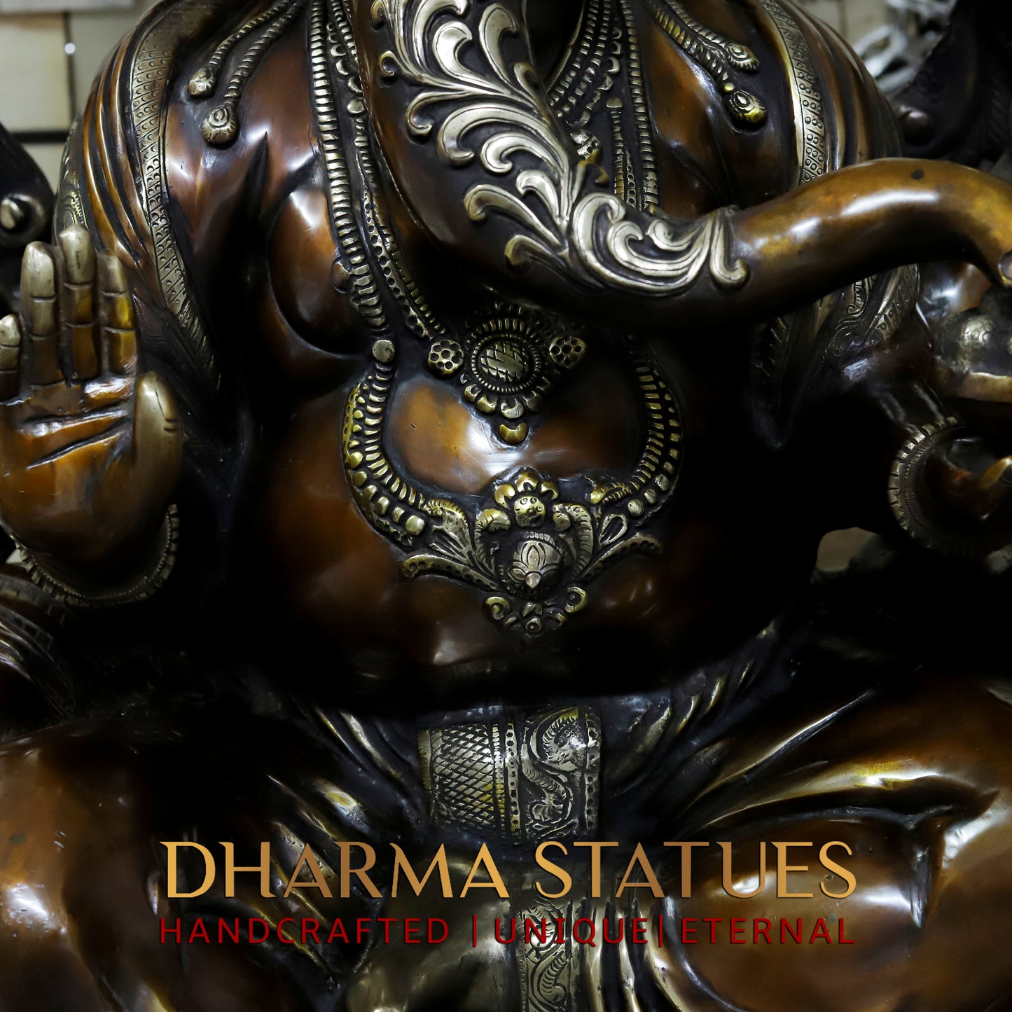 Brass Ganesh seated in Blessing Posture, Copper Finish, 52.5"