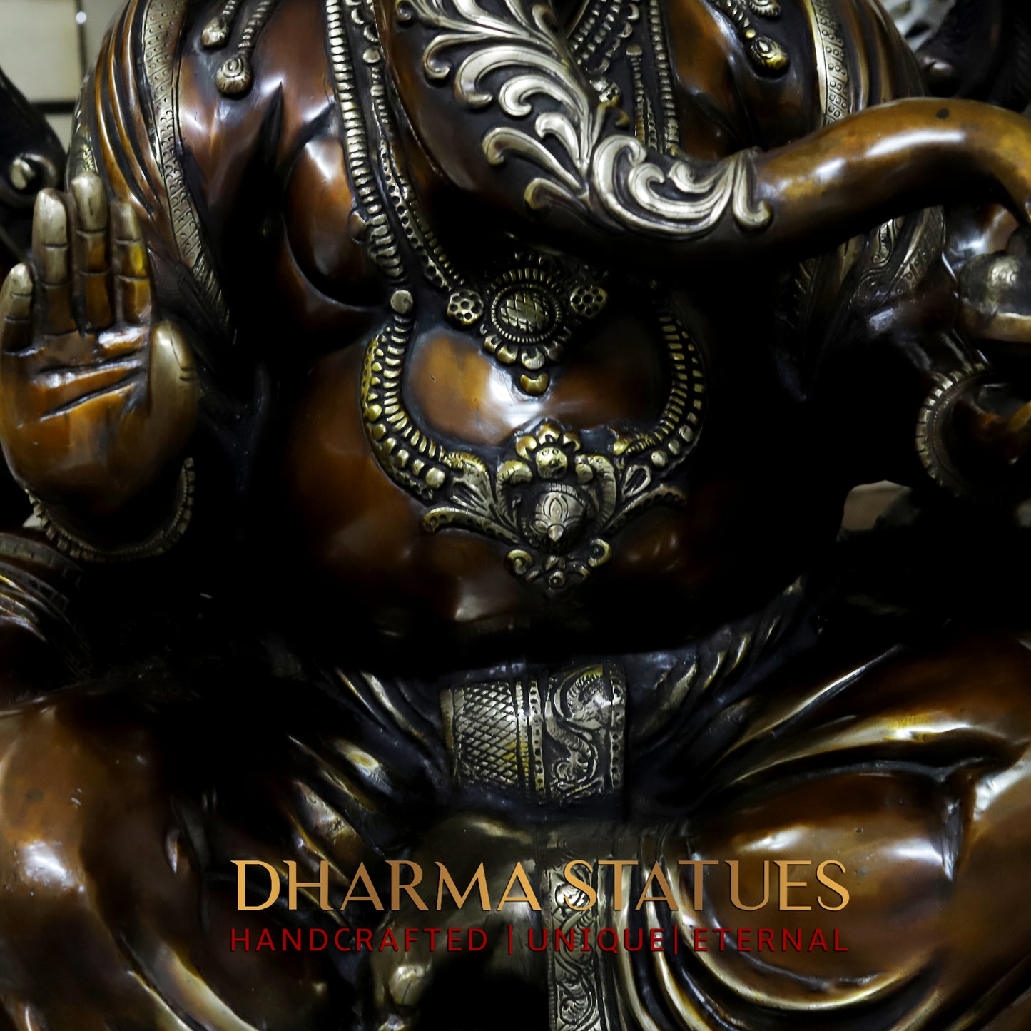 Brass Ganesh seated in Blessing Posture, Copper Finish, 52.5"