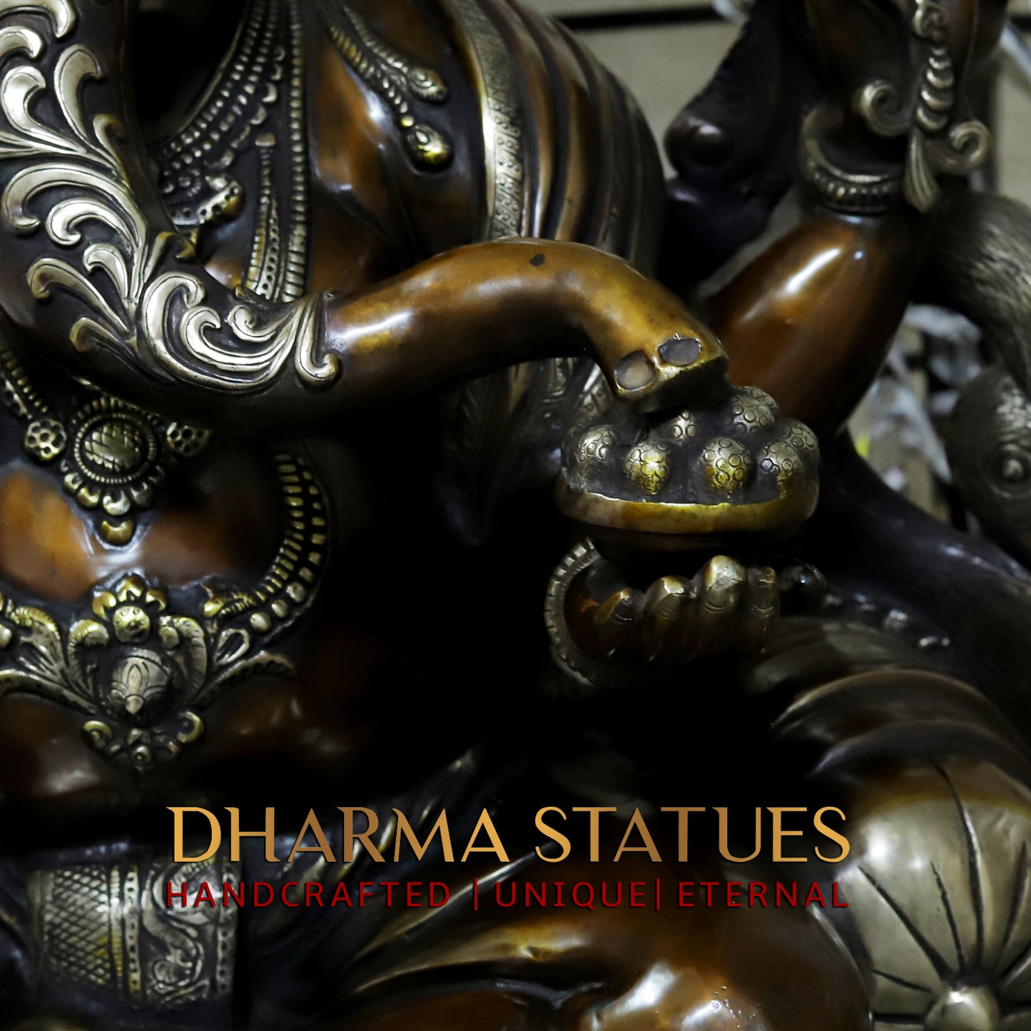 Brass Ganesh seated in Blessing Posture, Copper Finish, 52.5"