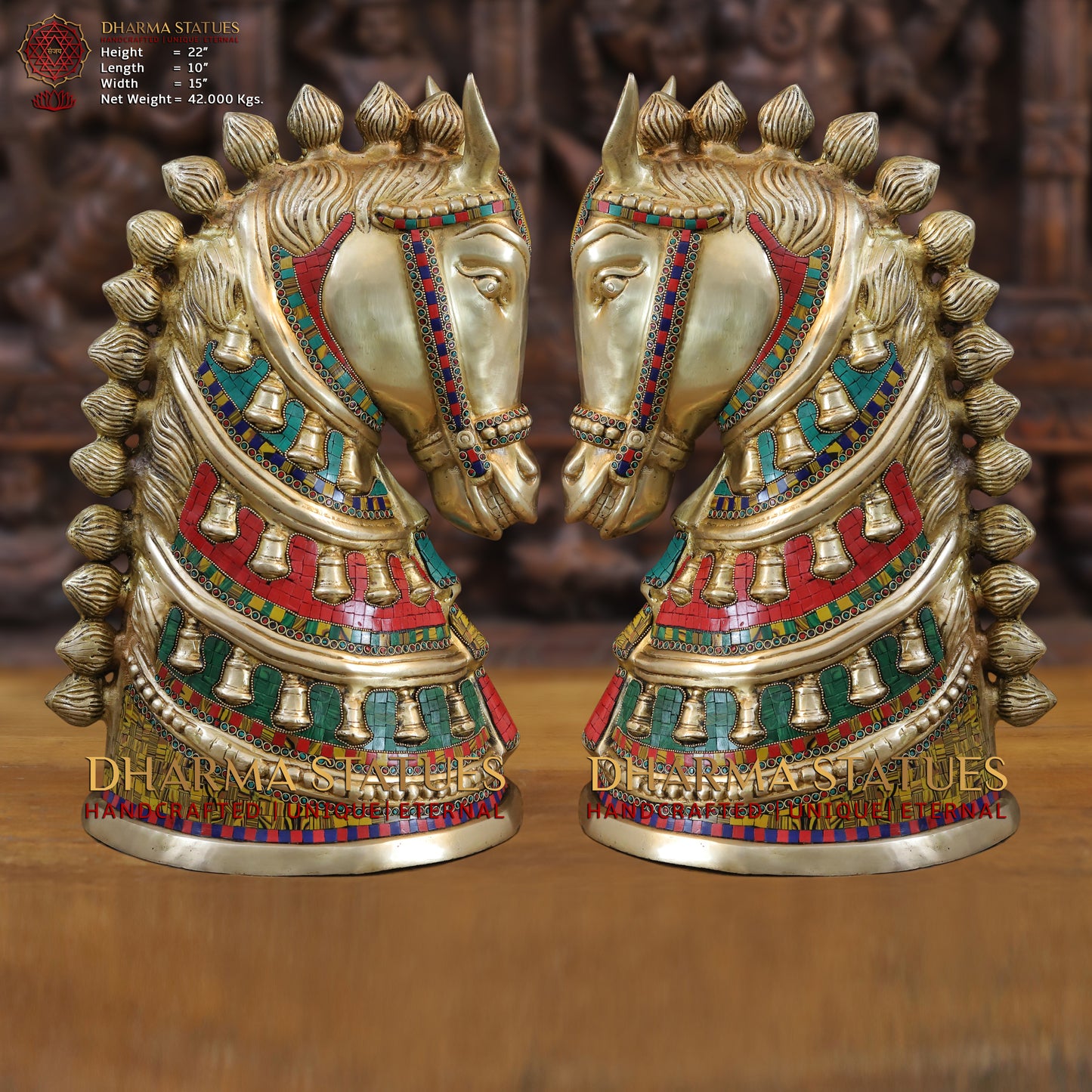 Brass Royal Horse Head, Golden & Stonework, 22"