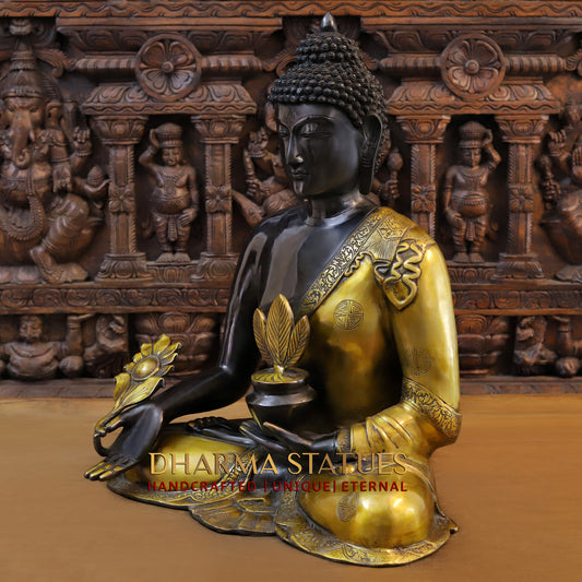 Brass Buddha, Black Patina & Golden Finish, 23"