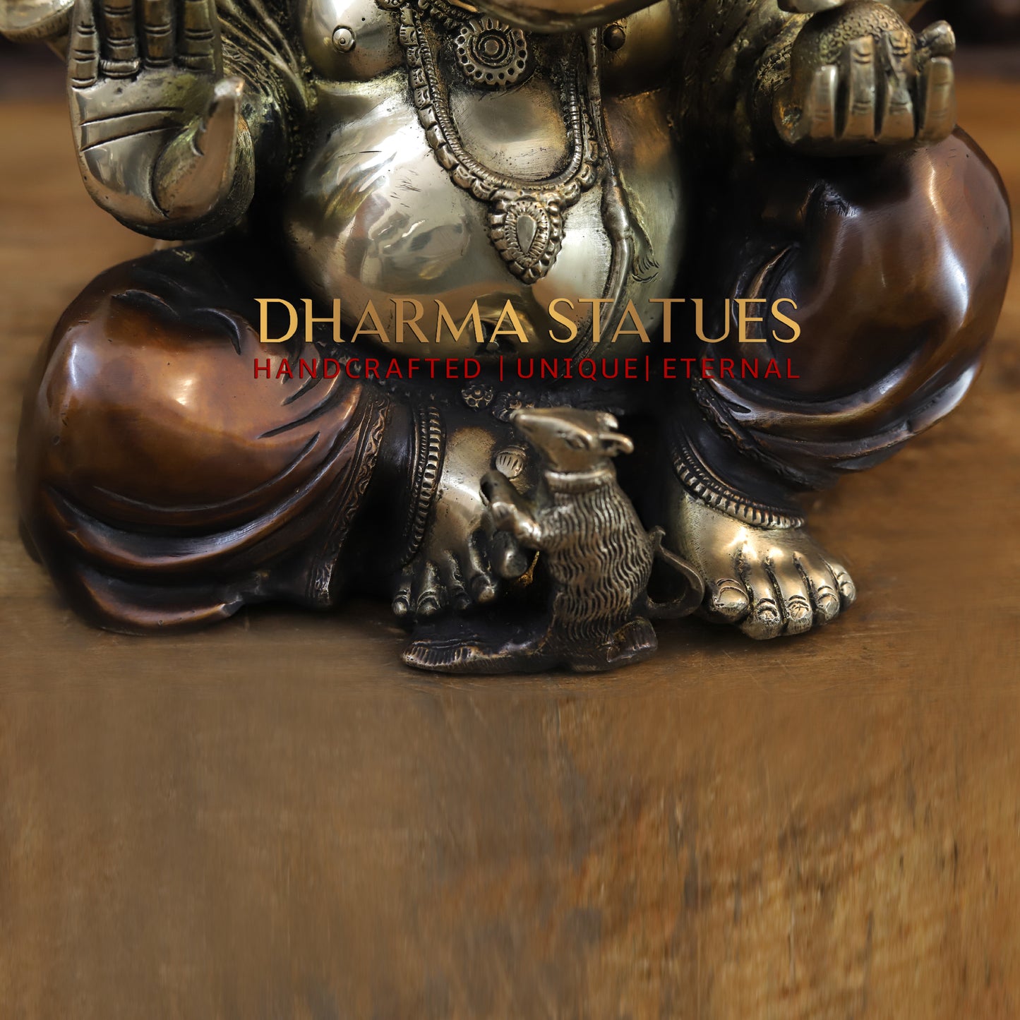 Brass Ganesh seated in Blessing Posture, Golden & Copper Finish, 14"