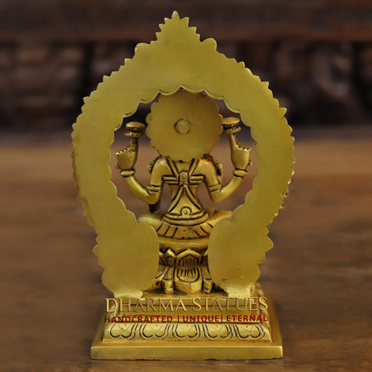 Brass Ganesh Laxmi, Seated on Carved Throne, Gold Finish, 7.5"