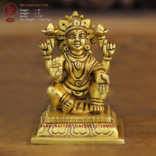 Brass Lakshmi seated in Blessing Posture, Golden Finish, 4"