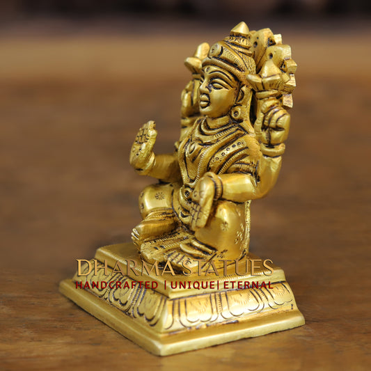 Brass Lakshmi seated in Blessing Posture, Golden Finish, 4"