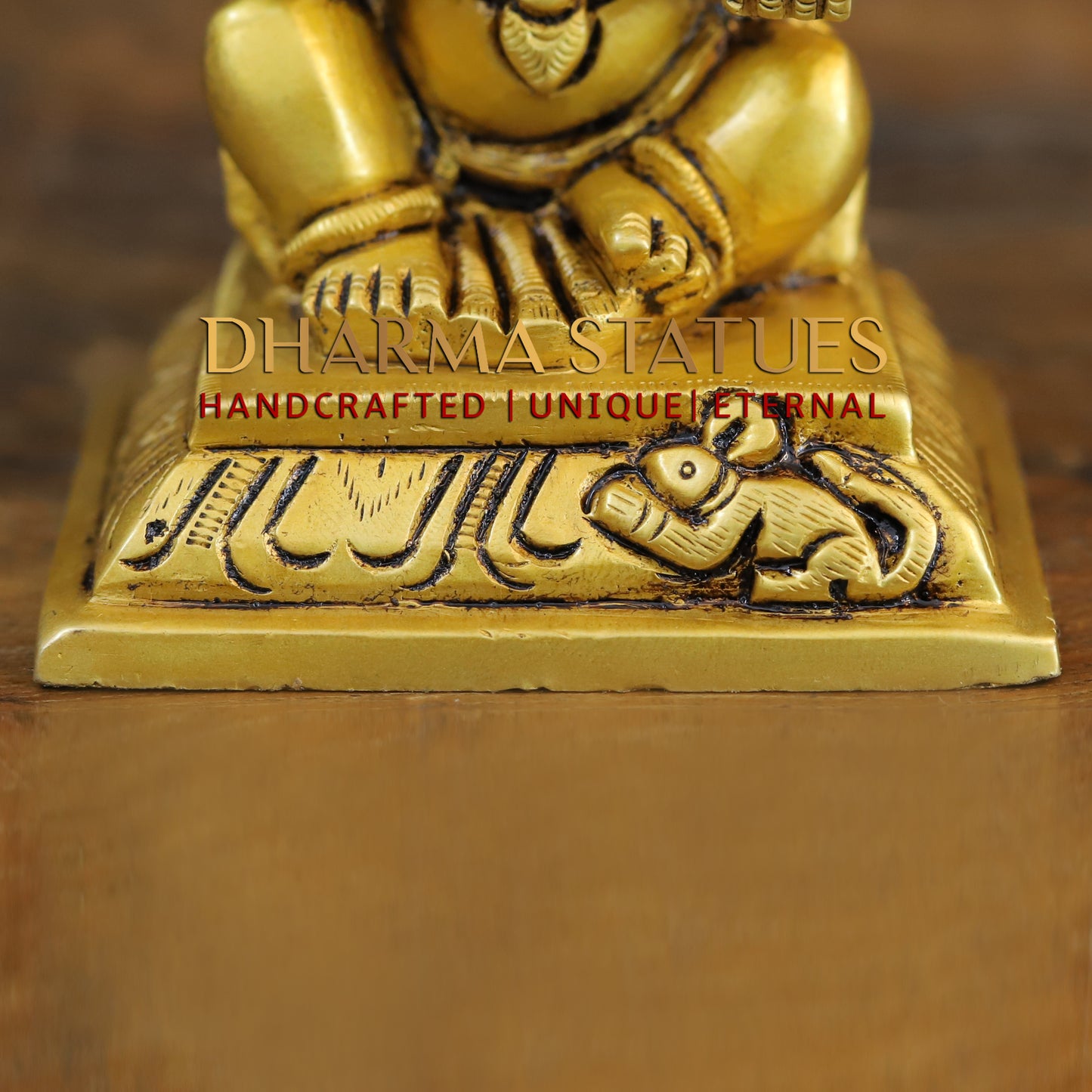 Brass Ganesh seated in Blessing Posture, Fine Golden Finish, 4