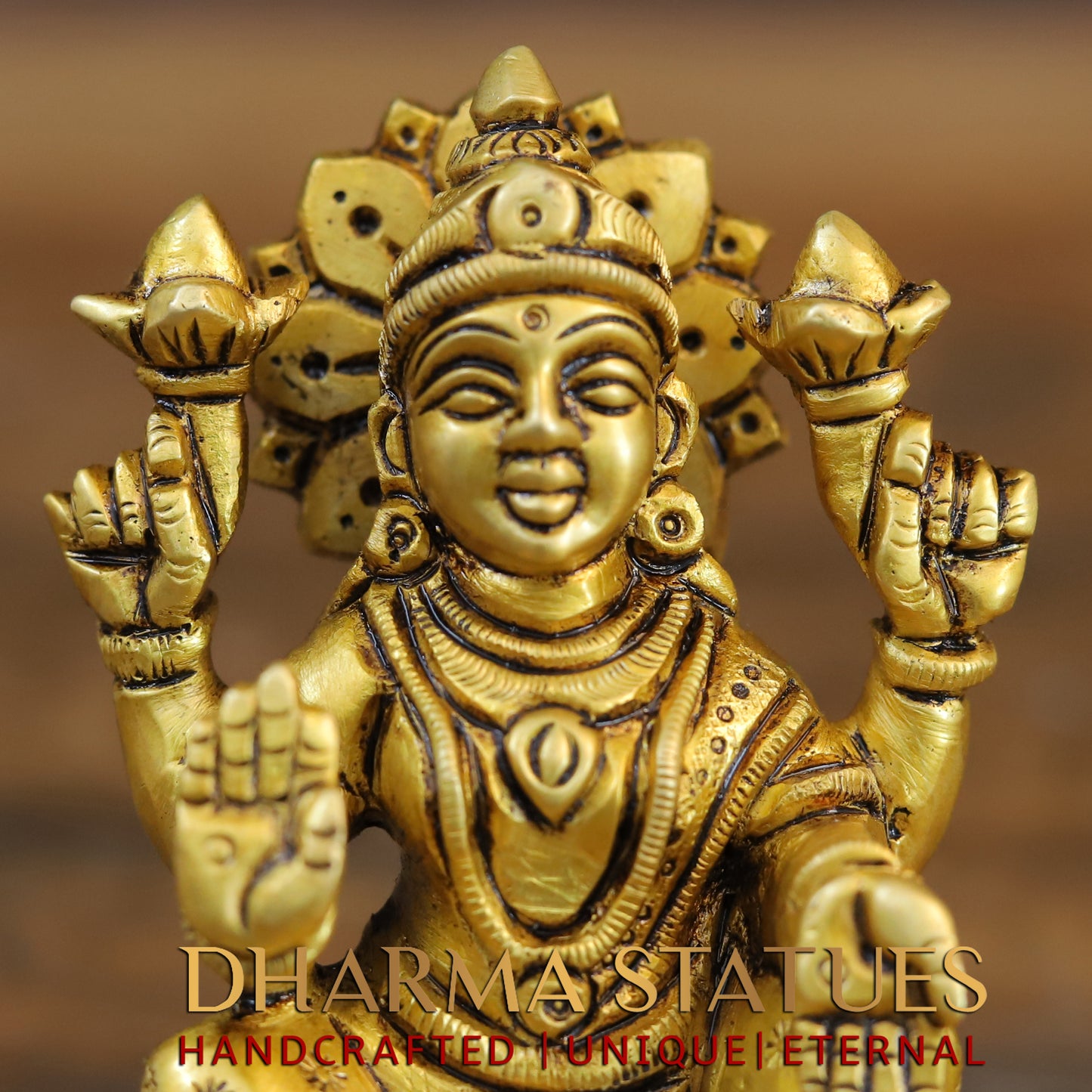 Brass Ganesh & Lakshmi seated in Blessing Posture, Golden Finish, 4"