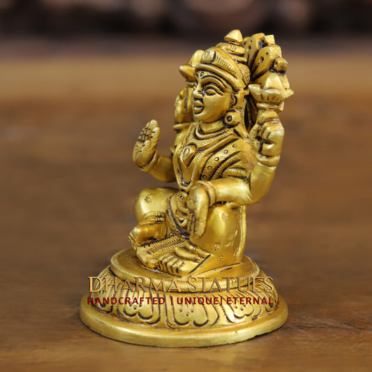 Brass Lakshmi seated in Blessing Posture, Golden Finish, 4"