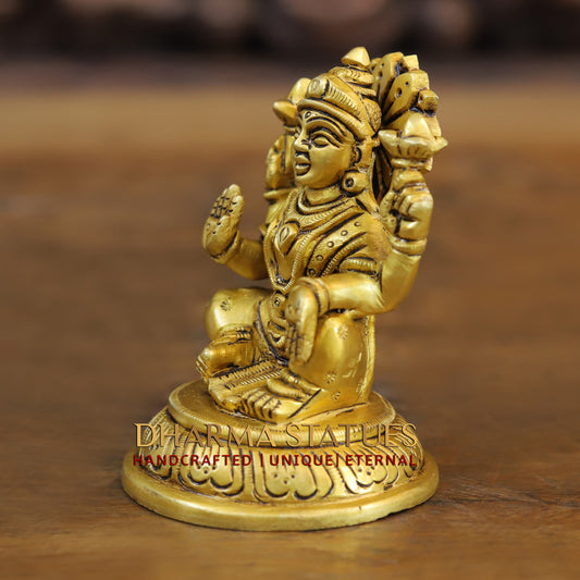 Brass Ganesh & Lakshmi seated in Blessing Posture, Golden Finish, 4"