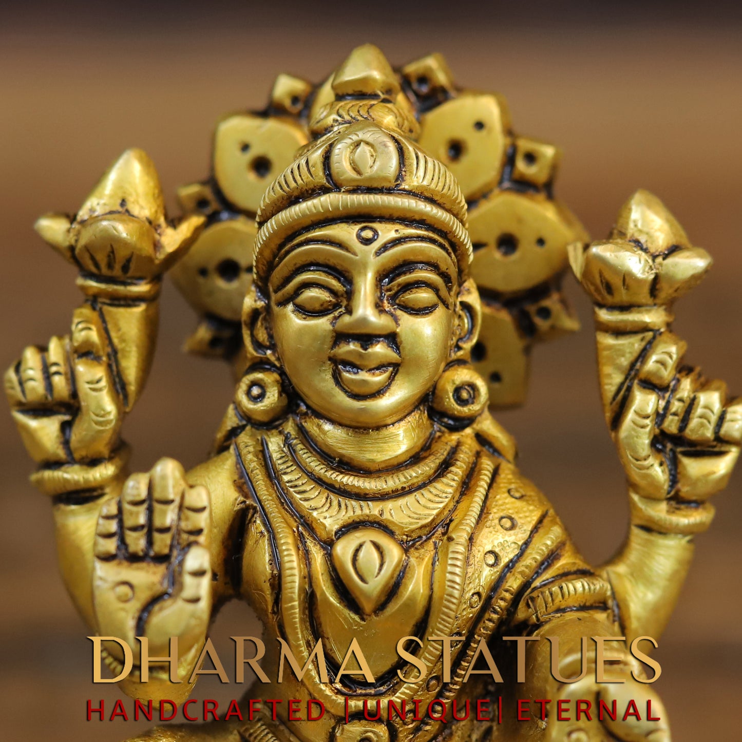 Brass Lakshmi seated in Blessing Posture, Golden Finish, 4"