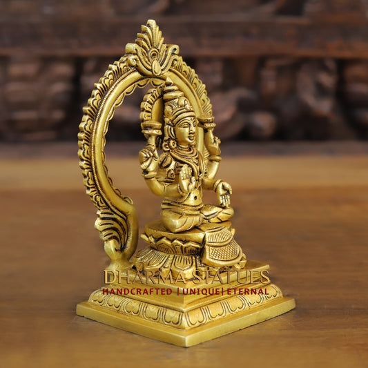 Brass Ganesh & Lakshmi seated on Throne, Golden Finish, 7.5"