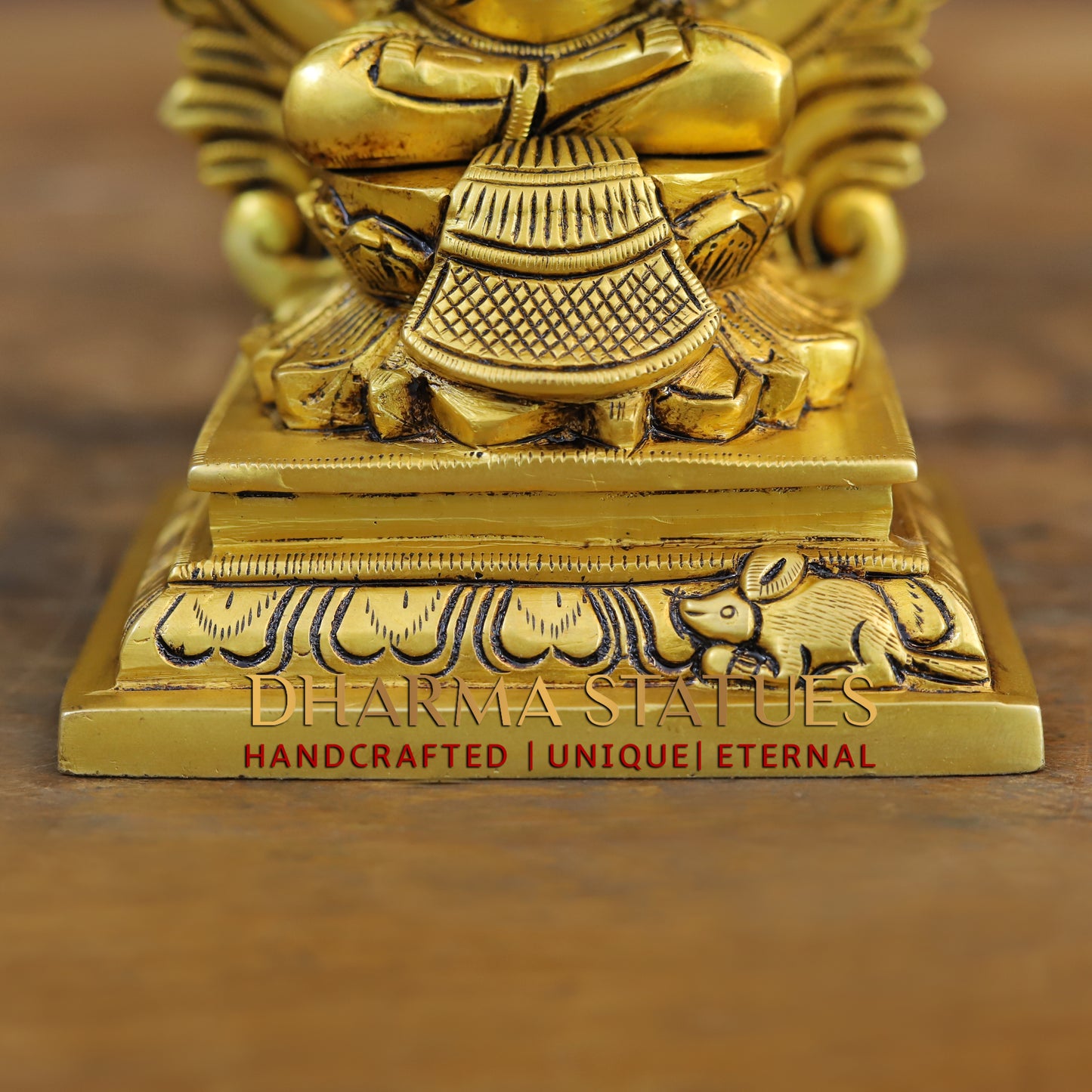 Brass Ganesh seated with Frame, Golden Finish, 7.5"