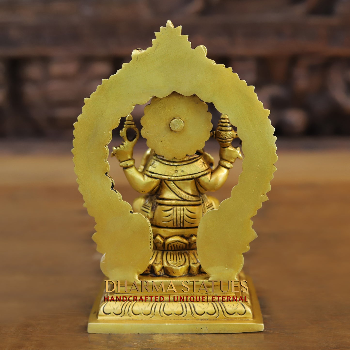 Brass Ganesh & Lakshmi seated on Throne, Golden Finish, 7.5"
