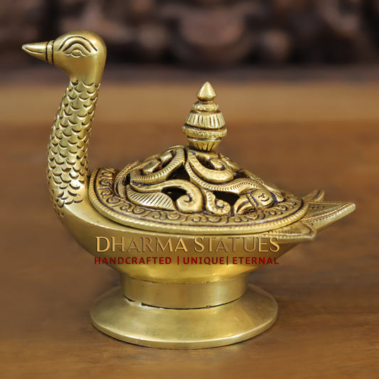 Brass Swan - Incense Burner, Fine Gold Finish, 5"