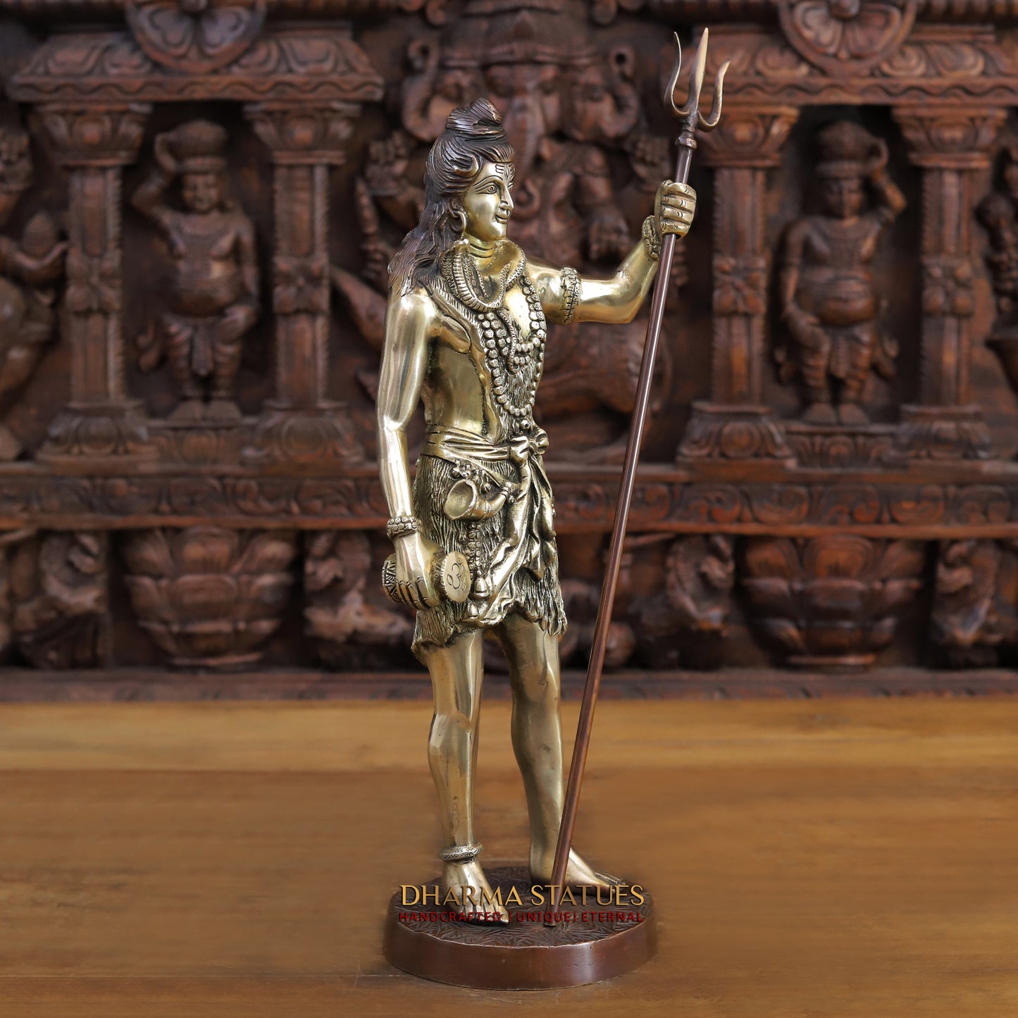 Brass Lord Shiva Statue, Standing with Trident & Damru , 19"