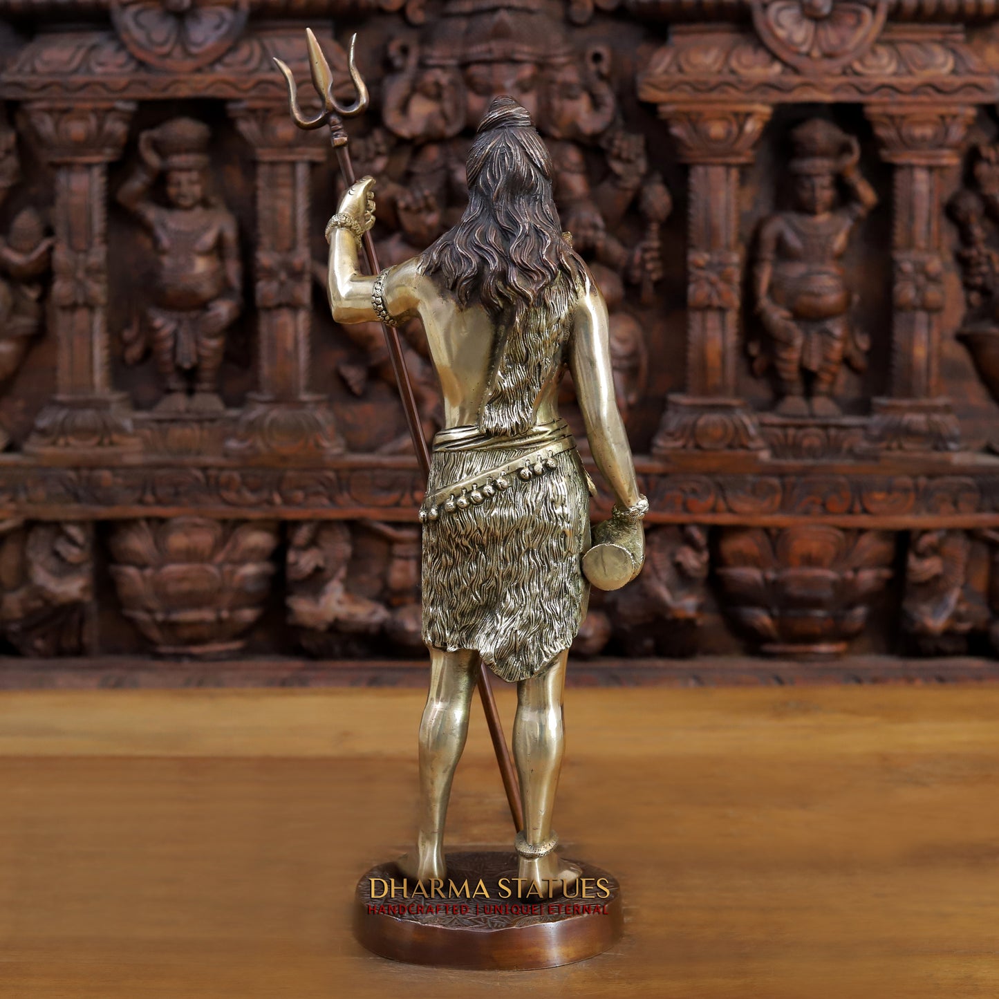 Brass Lord Shiva Statue, Standing with Trident & Damru , 19"