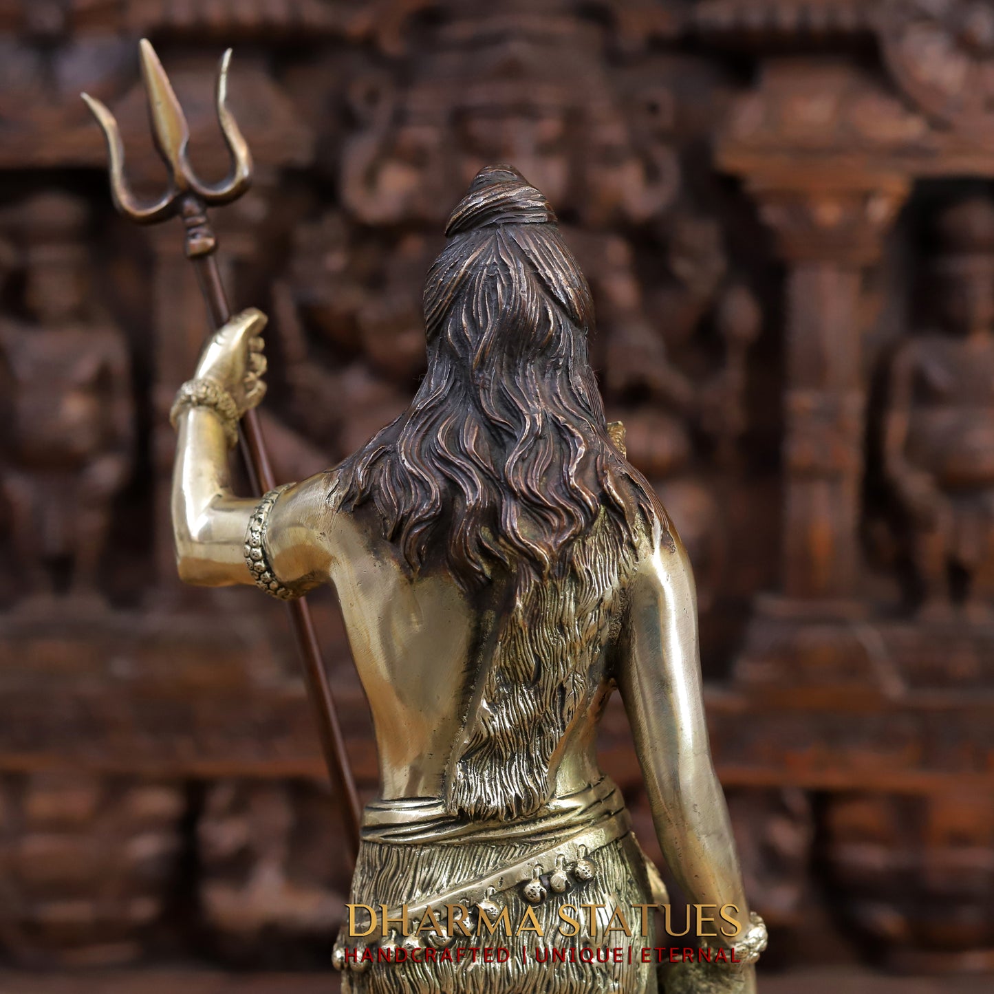 Brass Lord Shiva Statue, Standing with Trident & Damru , 19"