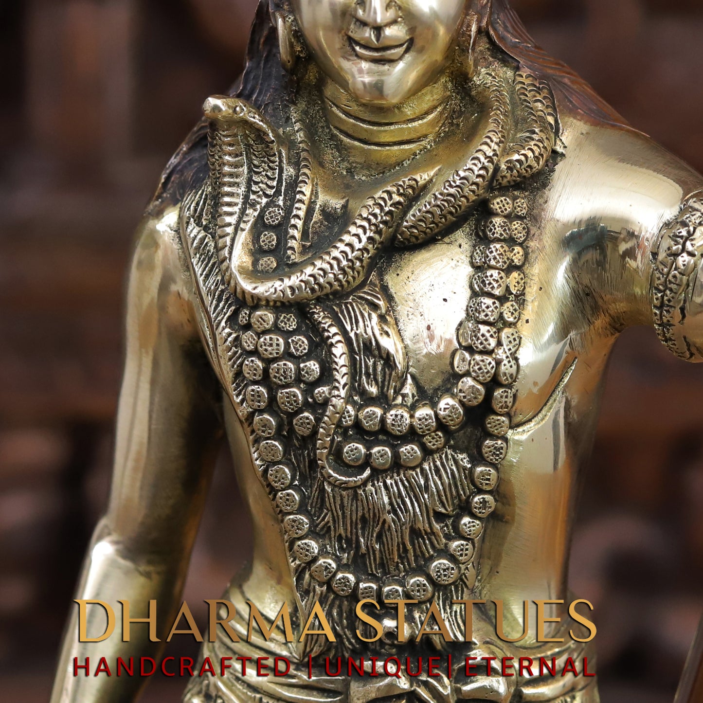 Brass Lord Shiva Statue, Standing with Trident & Damru , 19"