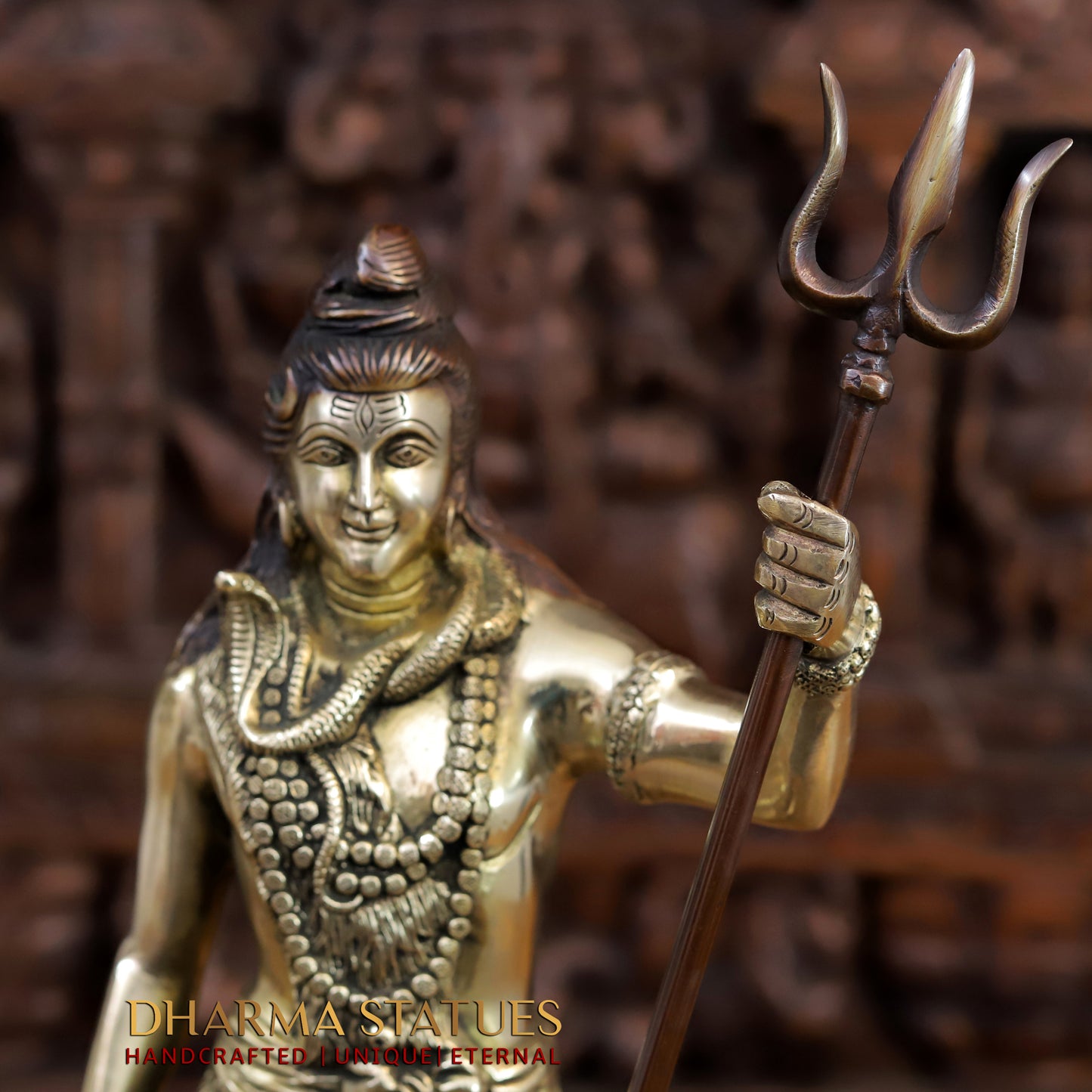 Brass Lord Shiva Statue, Standing with Trident & Damru , 19"
