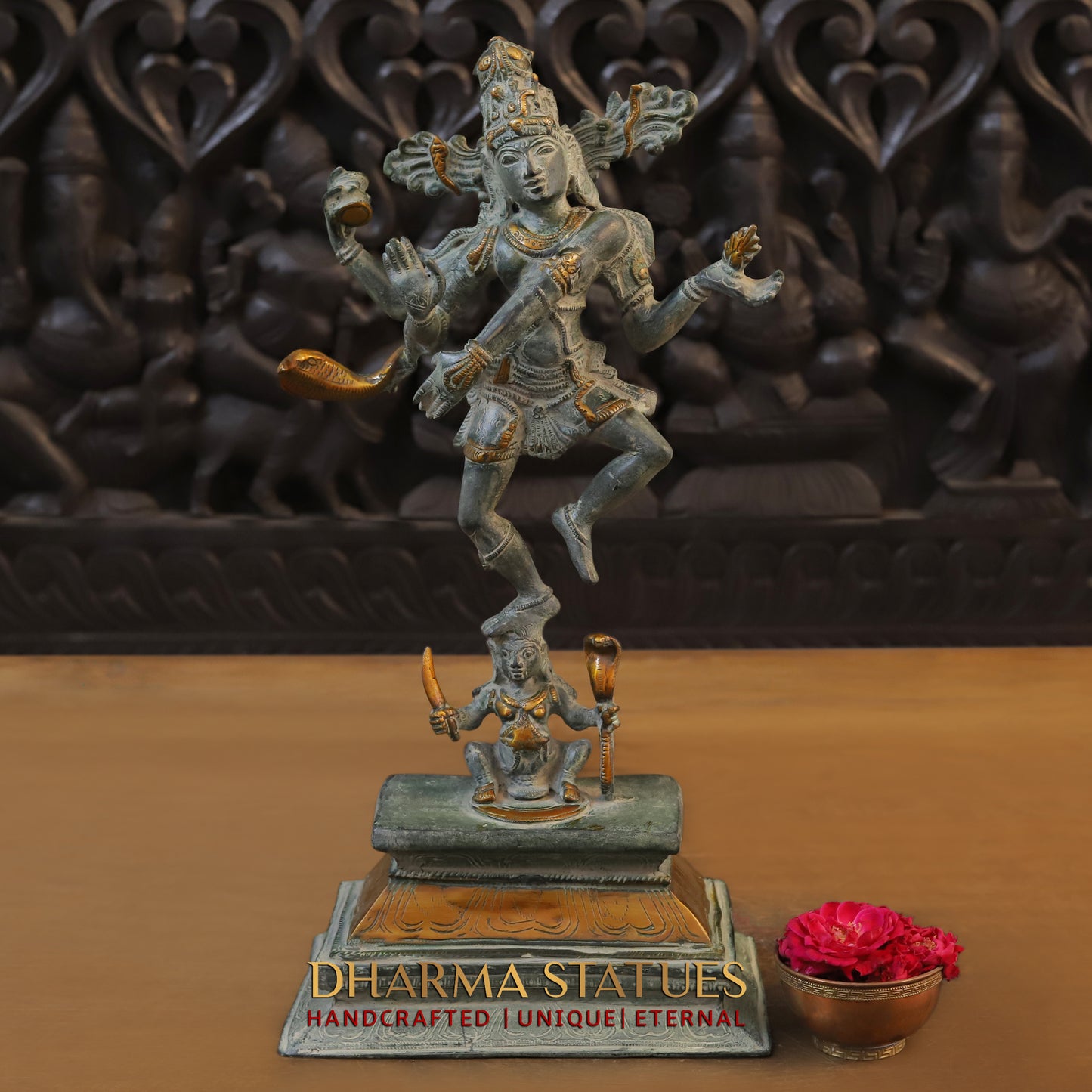 Brass Shiva Tandav, Fine Green Finish, 18"